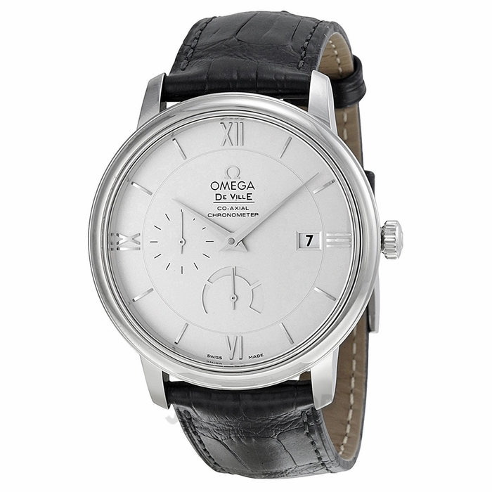 White Dial Omega De Ville Fake Watches With Black Leather Straps